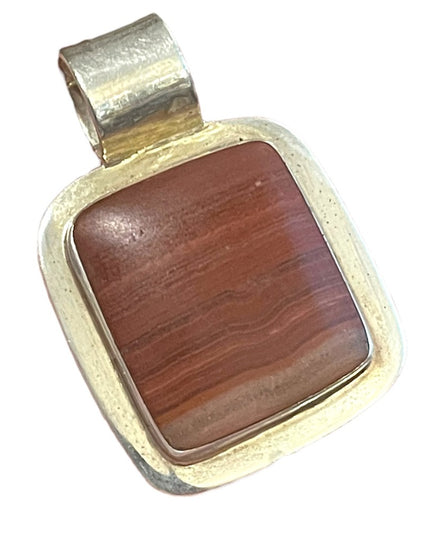 Vintage Red Jasper Thai Sterling silver 925 Large square pendant