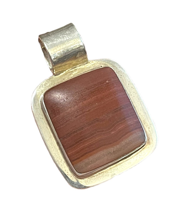Vintage Red Jasper Thai Sterling silver 925 Large square pendant