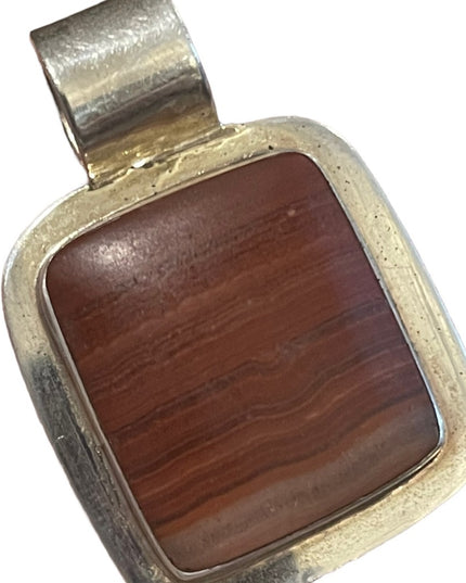 Vintage Red Jasper Thai Sterling silver 925 Large square pendant