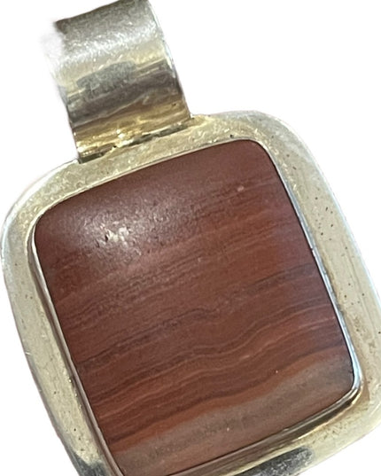 Vintage Red Jasper Thai Sterling silver 925 Large square pendant