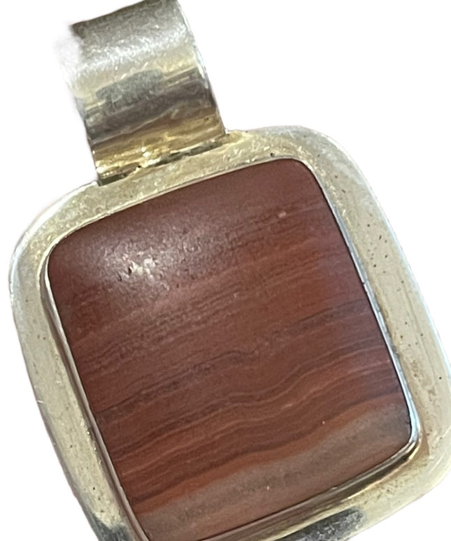 Vintage Red Jasper Thai Sterling silver 925 Large square pendant