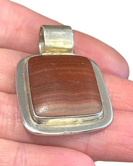 Vintage Red Jasper Thai Sterling silver 925 Large square pendant