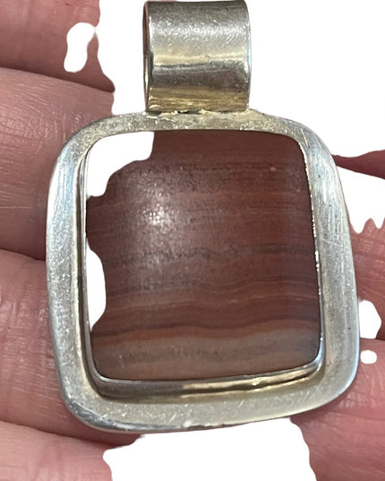Vintage Red Jasper Thai Sterling silver 925 Large square pendant