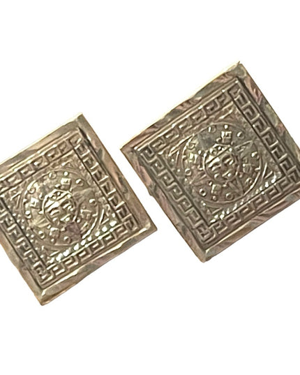 Vintage artist stamp Mexico Taxco 925 Sterling Aztec Mayan Calendar cufflinks