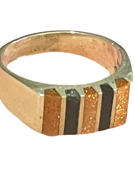Vintage Taxco Mexico 925 Sterling artist numbered Onyx copper stone ring Unisex