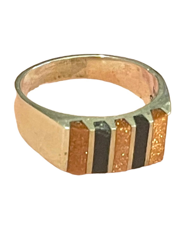 Vintage Taxco Mexico 925 Sterling artist numbered Onyx copper stone ring Unisex