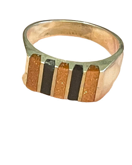 Vintage Taxco Mexico 925 Sterling artist numbered Onyx copper stone ring Unisex