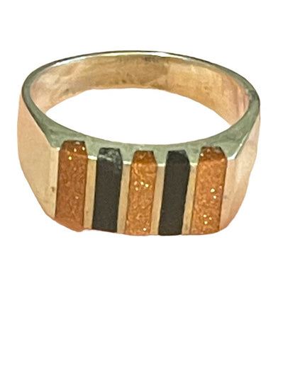 Vintage Taxco Mexico 925 Sterling artist numbered Onyx copper stone ring Unisex