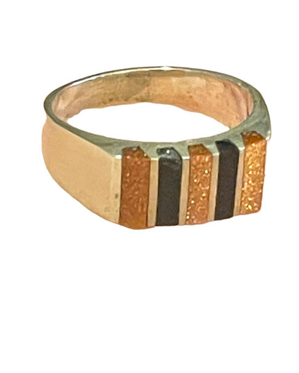 Vintage Taxco Mexico 925 Sterling artist numbered Onyx copper stone ring Unisex