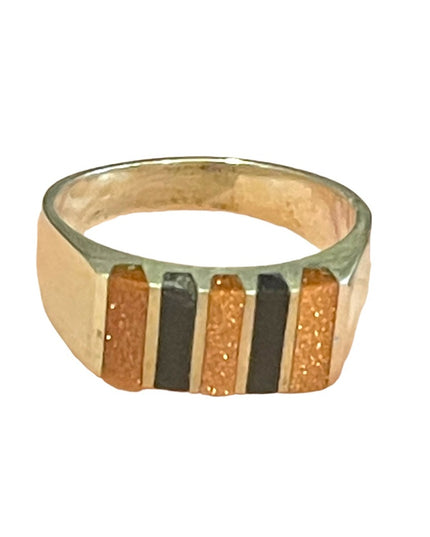Vintage Taxco Mexico 925 Sterling artist numbered Onyx copper stone ring Unisex