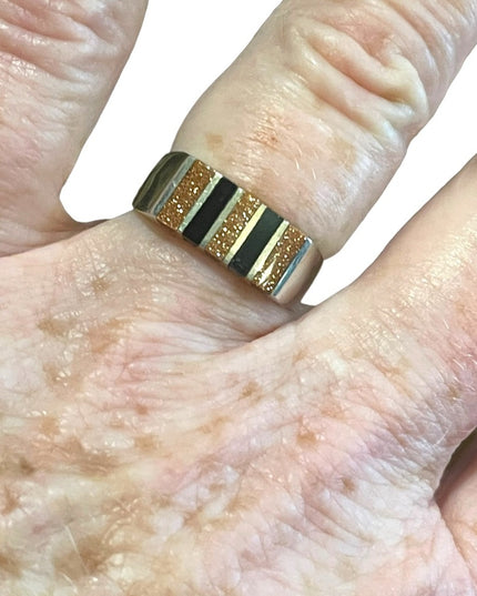 Vintage Taxco Mexico 925 Sterling artist numbered Onyx copper stone ring Unisex