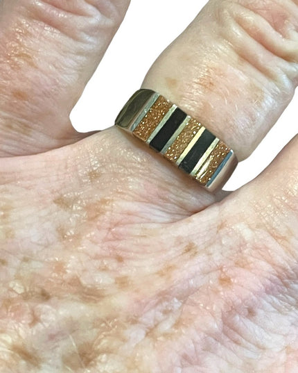 Vintage Taxco Mexico 925 Sterling artist numbered Onyx copper stone ring Unisex