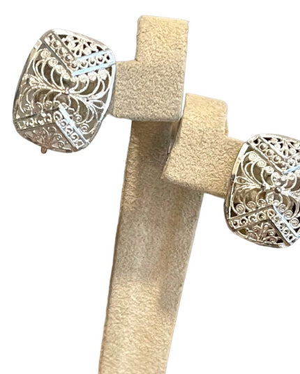 Stunning Vintage sterling silver Filagree wire work BIRKS screw back earrings