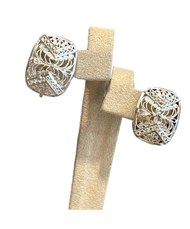 Stunning Vintage sterling silver Filagree wire work BIRKS screw back earrings