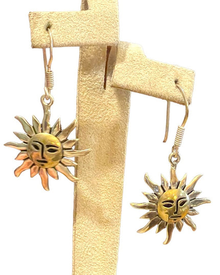 Vintage sterling silver 925 SUN Happy Mexico Gold dangle earrings