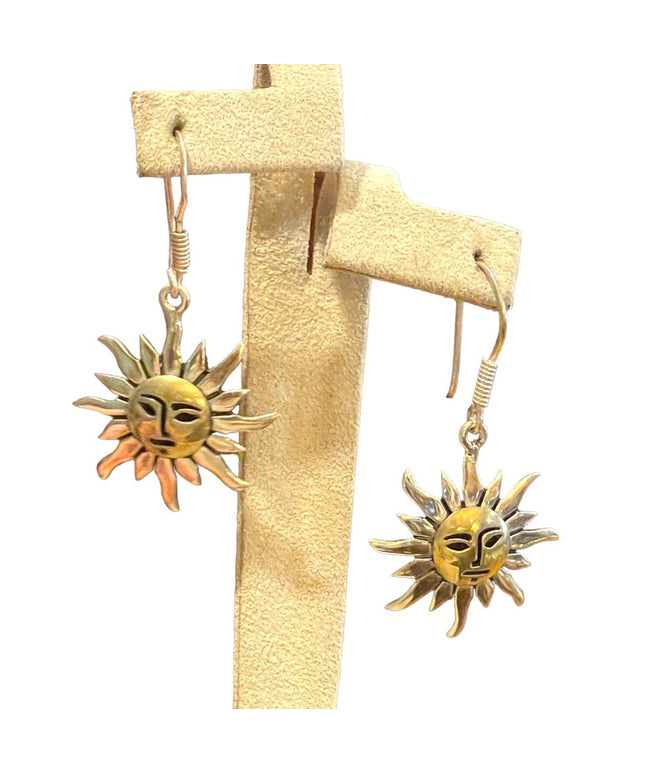 Vintage sterling silver 925 SUN Happy Mexico Gold dangle earrings