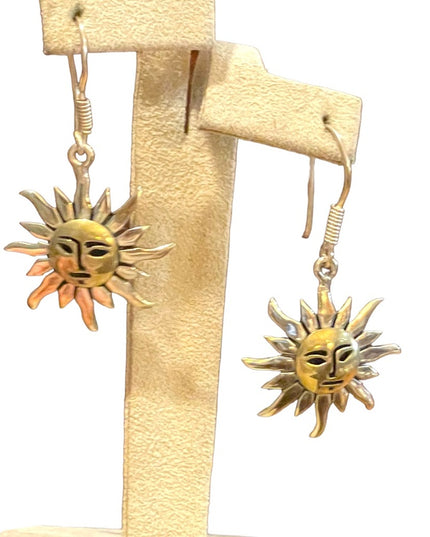 Vintage sterling silver 925 SUN Happy Mexico Gold dangle earrings