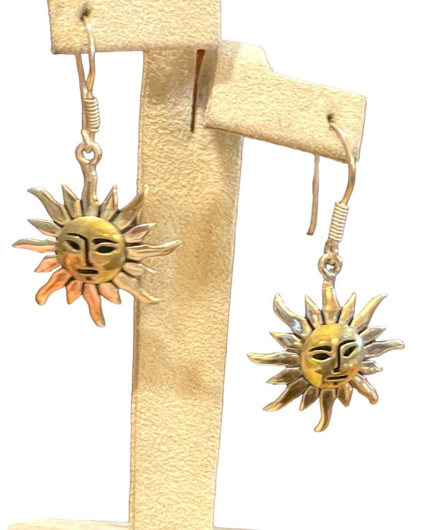 Vintage sterling silver 925 SUN Happy Mexico Gold dangle earrings