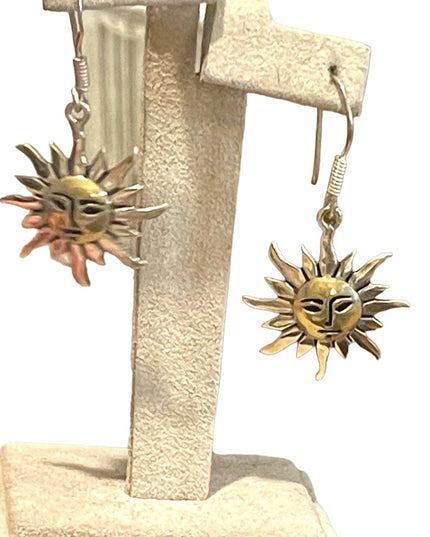 Vintage sterling silver 925 SUN Happy Mexico Gold dangle earrings