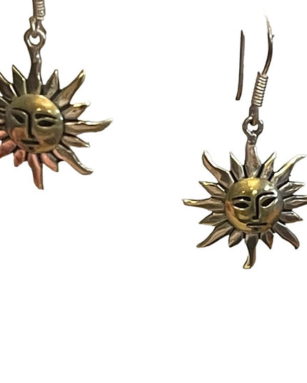 Vintage sterling silver 925 SUN Happy Mexico Gold dangle earrings