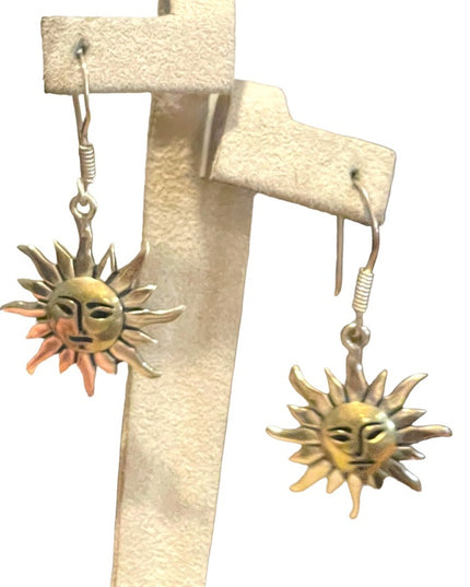 Vintage sterling silver 925 SUN Happy Mexico Gold dangle earrings