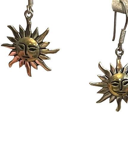 Vintage sterling silver 925 SUN Happy Mexico Gold dangle earrings