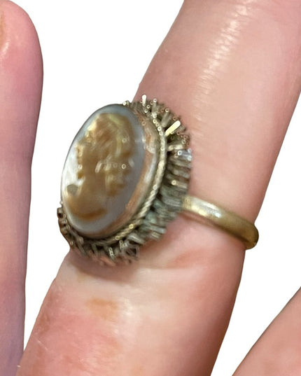 Vintage Silver brassy finish shell cameo ring 1960s