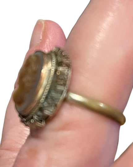 Vintage Silver brassy finish shell cameo ring 1960s
