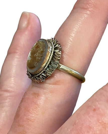 Vintage Silver brassy finish shell cameo ring 1960s