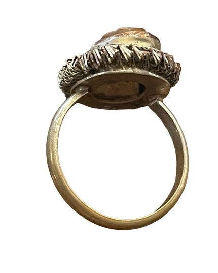 Vintage Silver brassy finish shell cameo ring 1960s