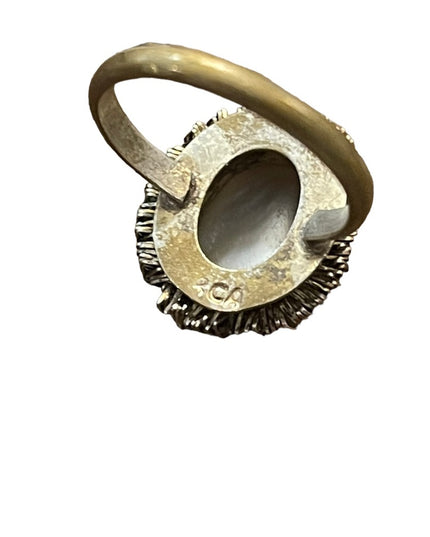 Vintage Silver brassy finish shell cameo ring 1960s