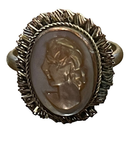 Vintage Silver brassy finish shell cameo ring 1960s