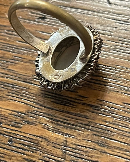 Vintage Silver brassy finish shell cameo ring 1960s