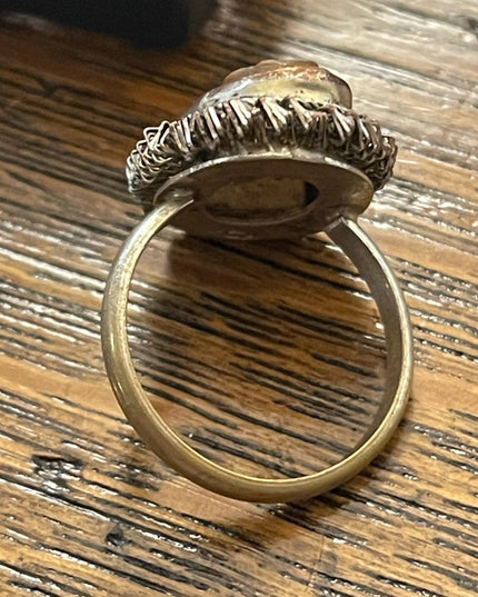 Vintage Silver brassy finish shell cameo ring 1960s