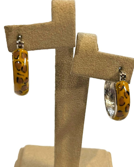 Sterling silver 925 Leopard enameled hoop earrings