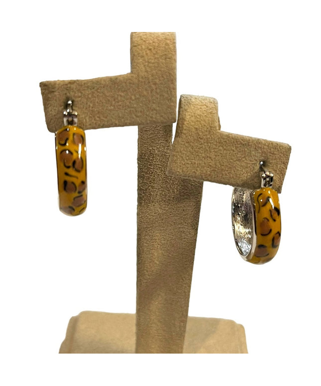 Sterling silver 925 Leopard enameled hoop earrings