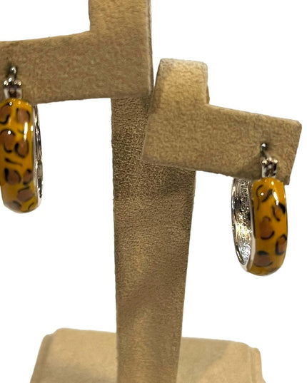 Sterling silver 925 Leopard enameled hoop earrings