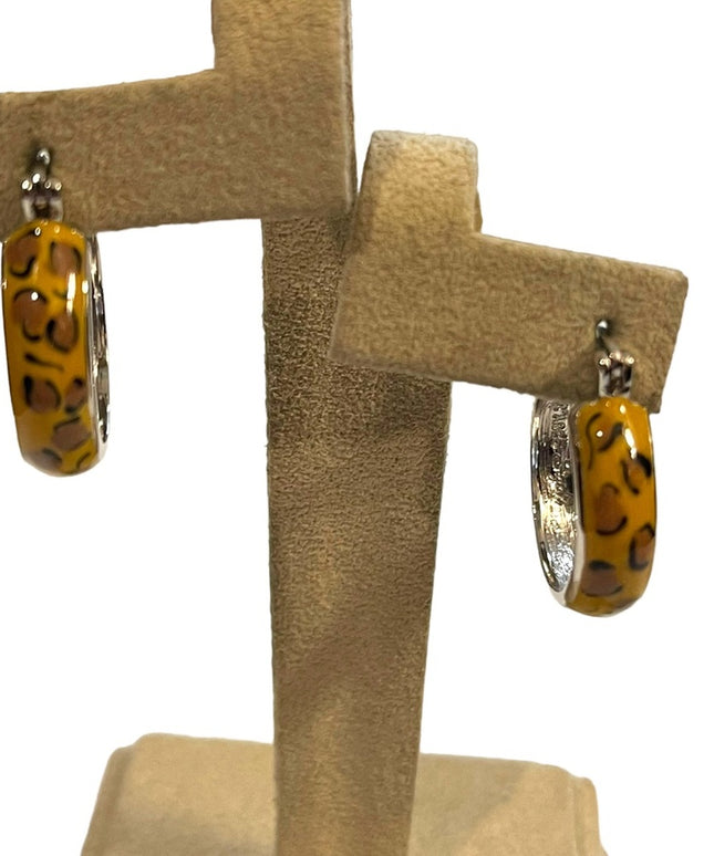 Sterling silver 925 Leopard enameled hoop earrings