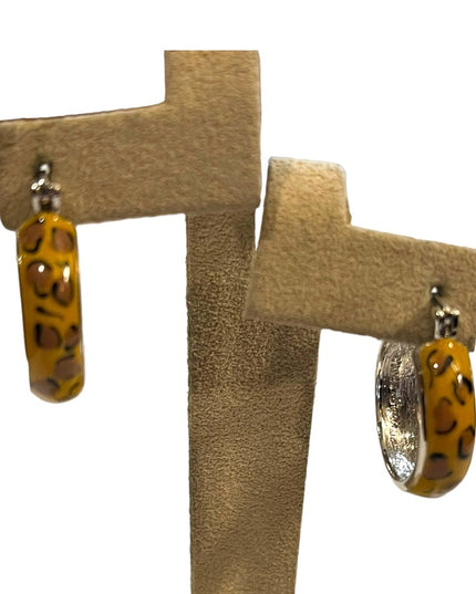 Sterling silver 925 Leopard enameled hoop earrings