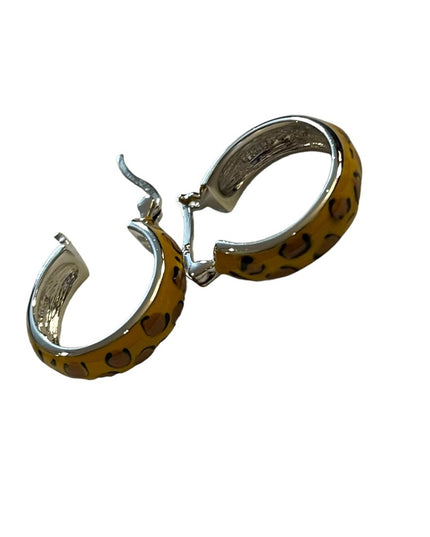 Sterling silver 925 Leopard enameled hoop earrings