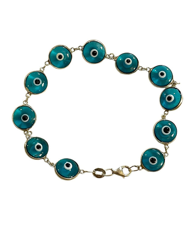 Sterling silver blue glass evil eye bracelet 925