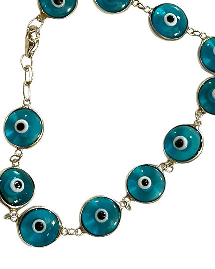 Sterling silver blue glass evil eye bracelet 925