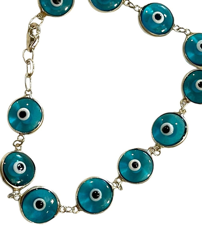 Sterling silver blue glass evil eye bracelet 925