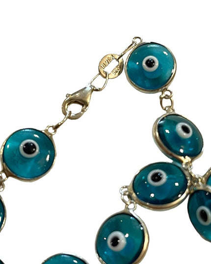 Sterling silver blue glass evil eye bracelet 925