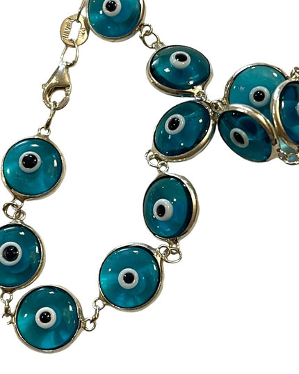Sterling silver blue glass evil eye bracelet 925