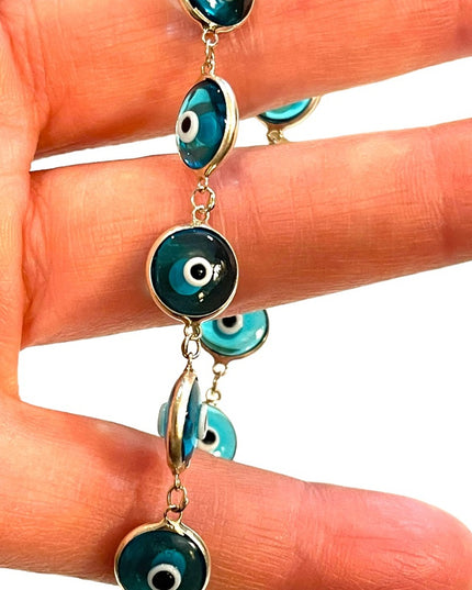 Sterling silver blue glass evil eye bracelet 925