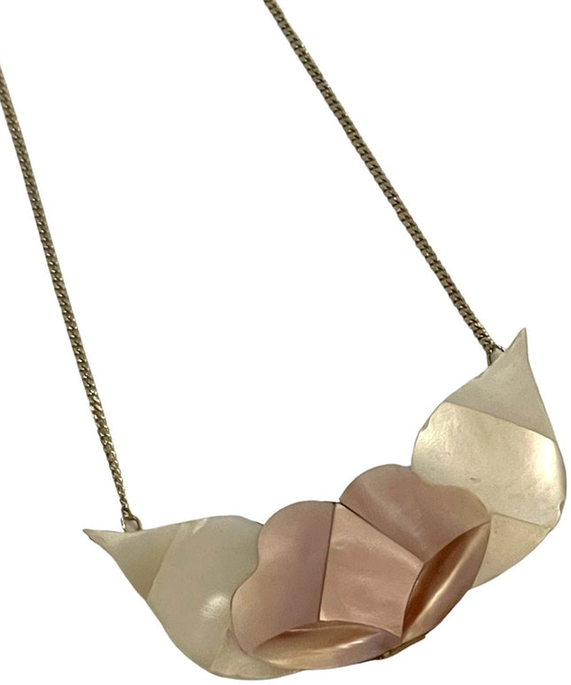 Vintage 1970s Alpaca Mexico MOP Mother of pearl Silver finish necklace