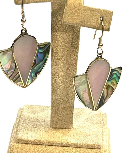 Vintage 1980s Mexico Alpaca MOP Mother of pearl Abalone dangle earrings