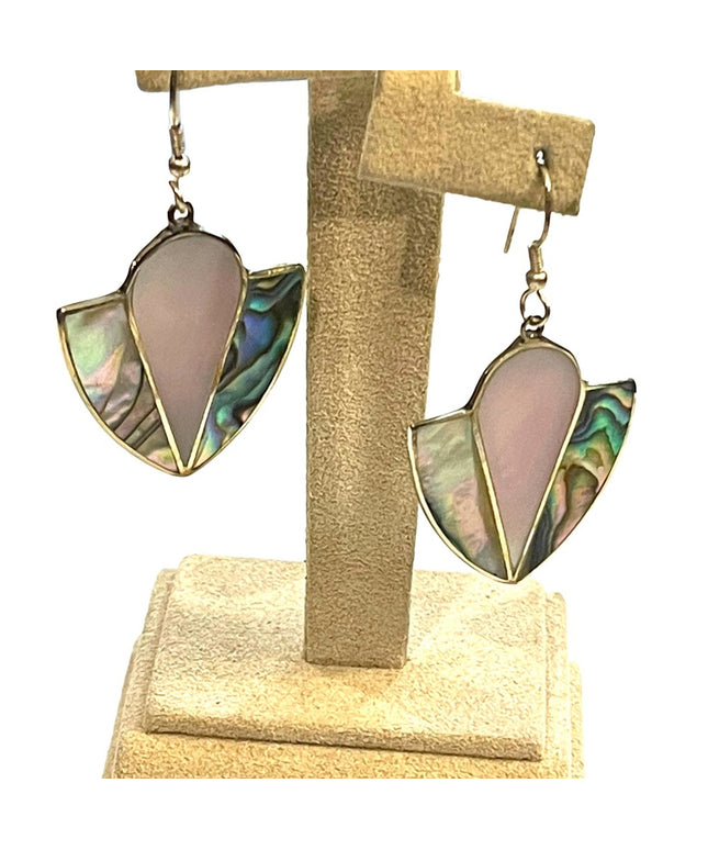 Vintage 1980s Mexico Alpaca MOP Mother of pearl Abalone dangle earrings