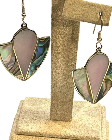 Vintage 1980s Mexico Alpaca MOP Mother of pearl Abalone dangle earrings